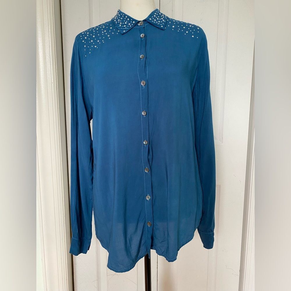 Velvet Bedazzled Blue Blouse